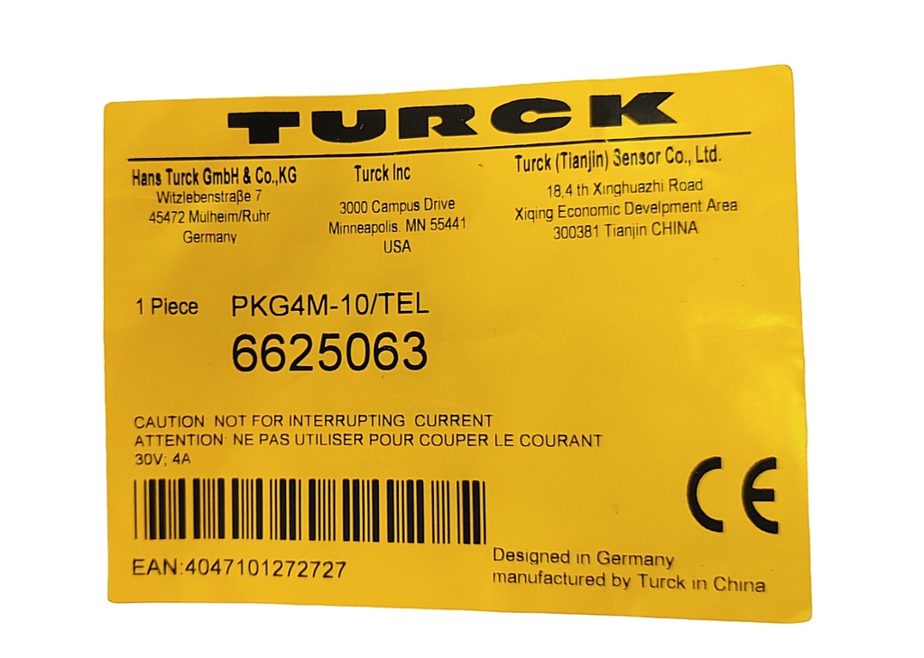 Kabelis Turck 6625063 PKG4M-10/TEL